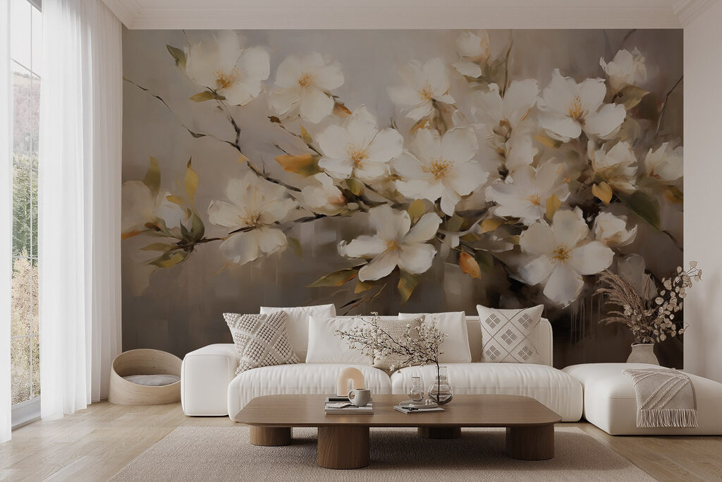 Witte bloesem in olieverf — interieur 3