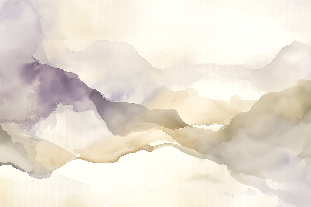 Bergnevel in lichte aquarel — volledig ontwerp