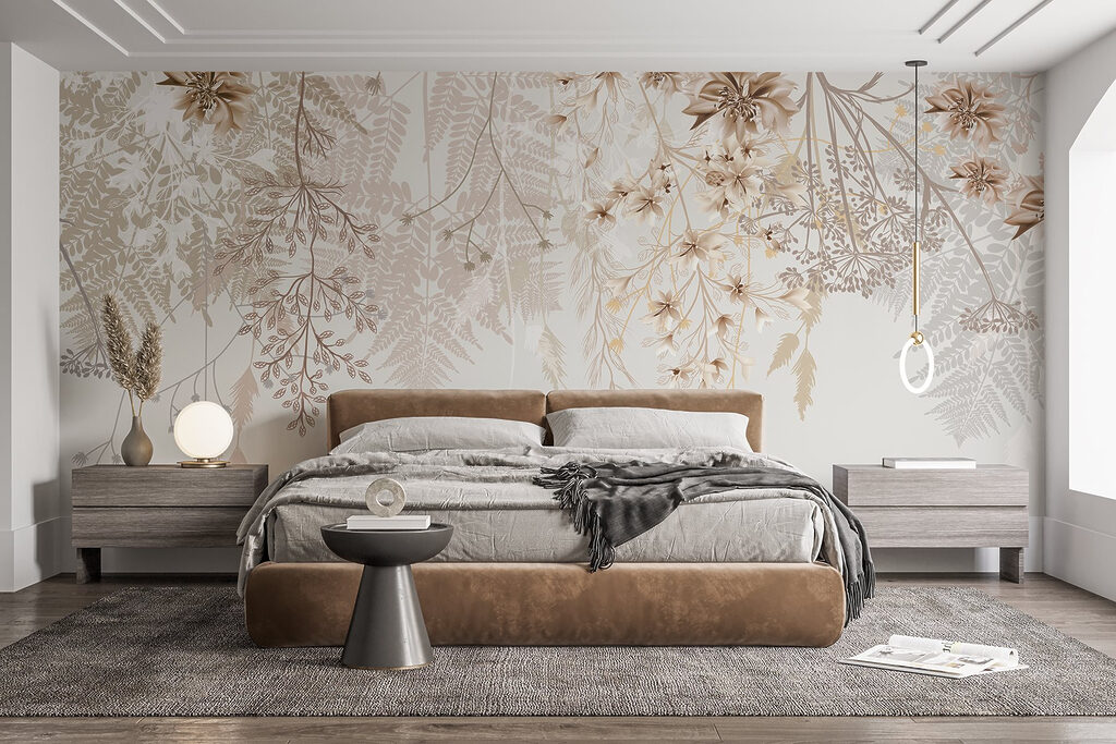 Fijne bloemenslierten in zandtinten — interieur 2