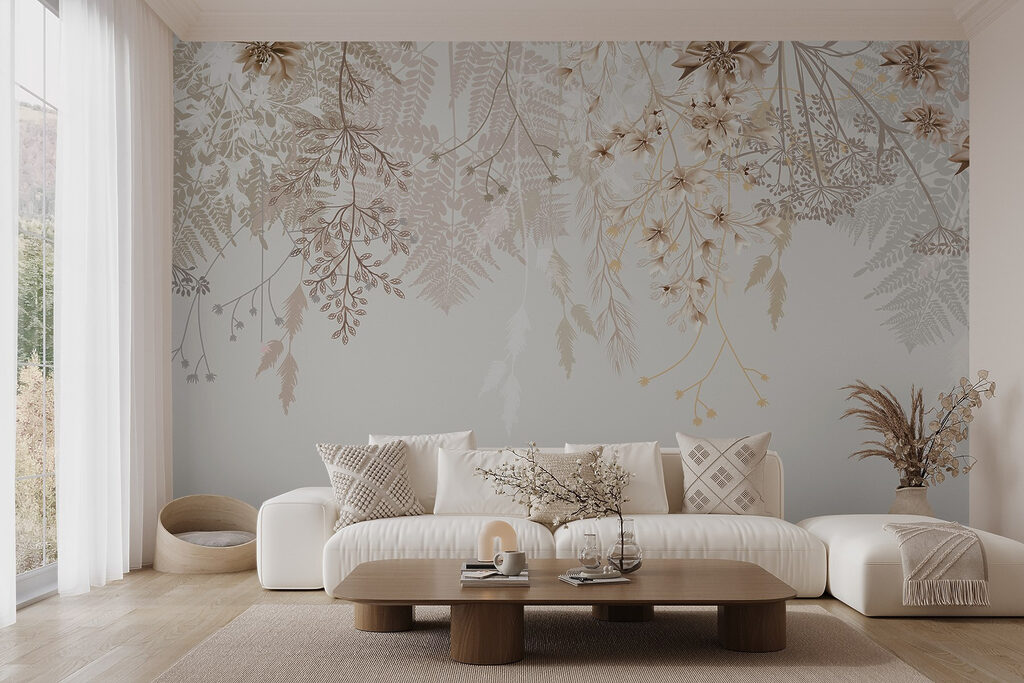 Fijne bloemenslierten in zandtinten — interieur 4
