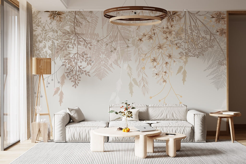 Fijne bloemenslierten in zandtinten — interieur 6