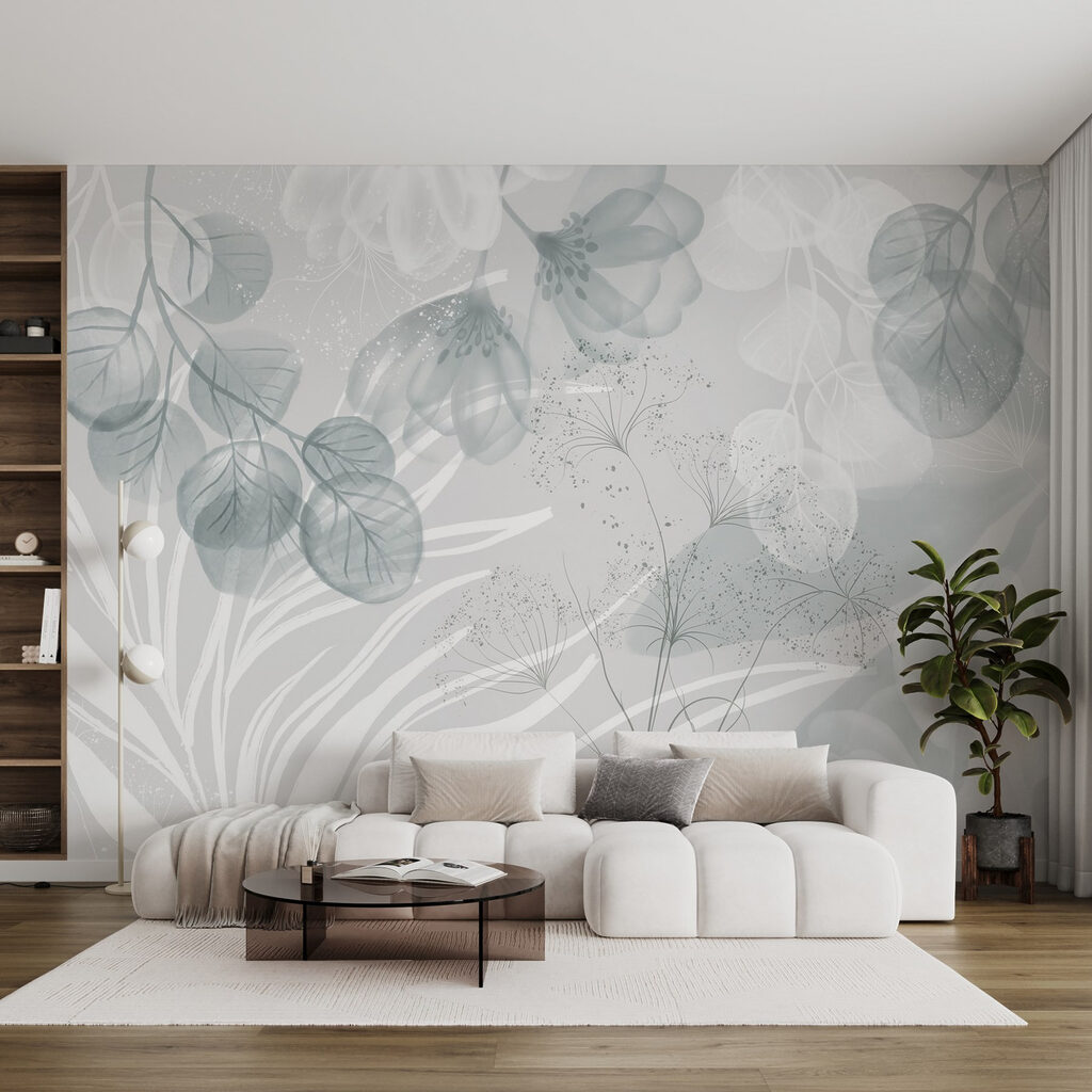 Ronde bladeren boven palmstrepen — interieur 3