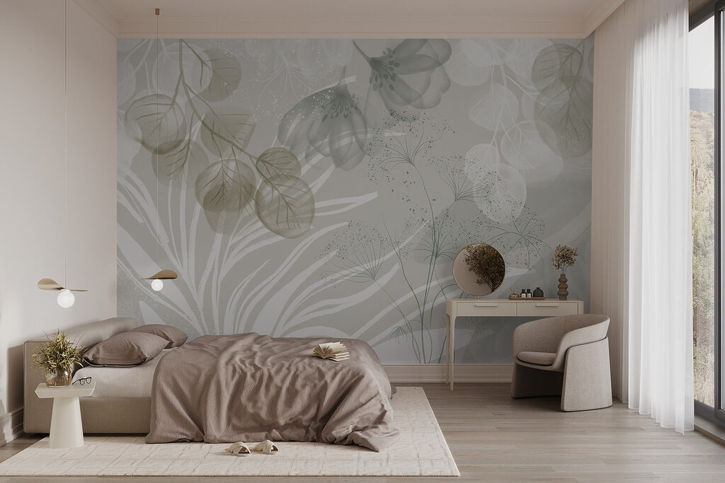Sereen botanisch gefluister in zachte tinten in een interieur