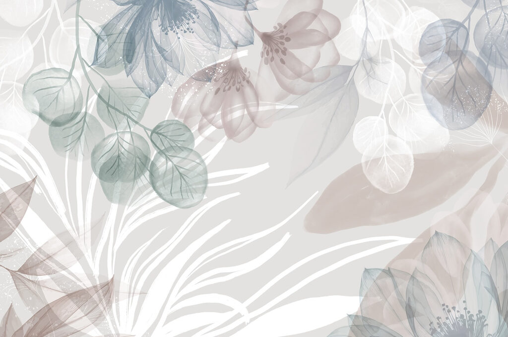 Delicate bloemmotieven in zachte tinten — volledig ontwerp
