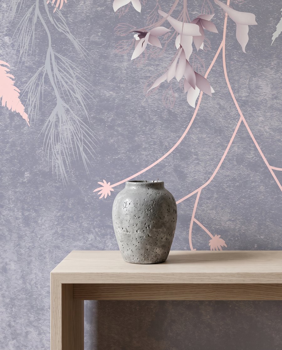 Roze hangbloemen op blauwgrijs — detail