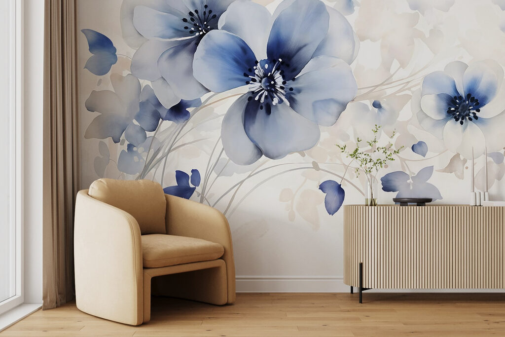 Fijne stelen, blauwe bloemen — interieur 6