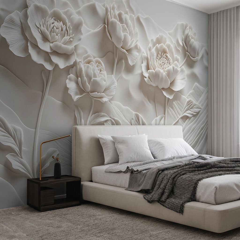 Elegant bloemmotief in zachte tinten in een interieur