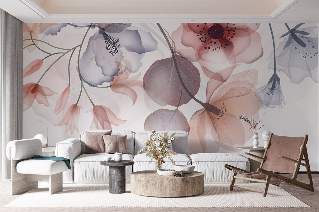 Pastelbloemen langs donkere taklijnen — interieur 5