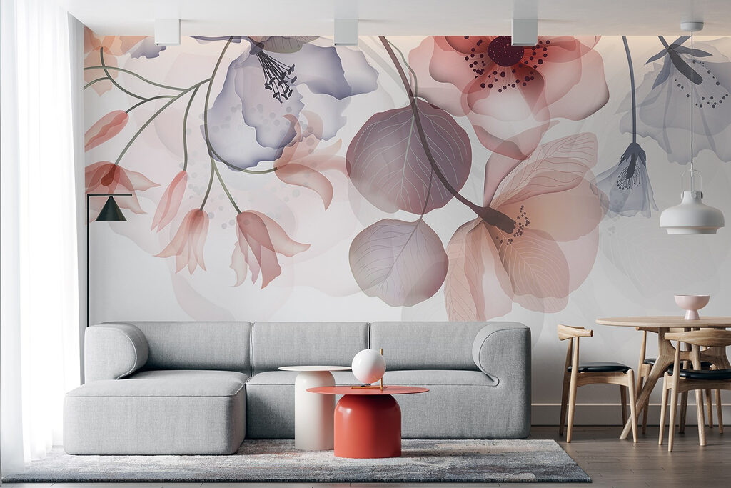 Pastelbloemen langs donkere taklijnen — interieur 6