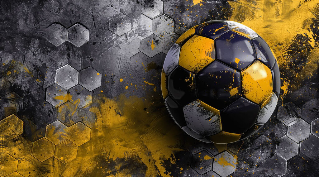 Zwarte voetbal met oker — volledig ontwerp