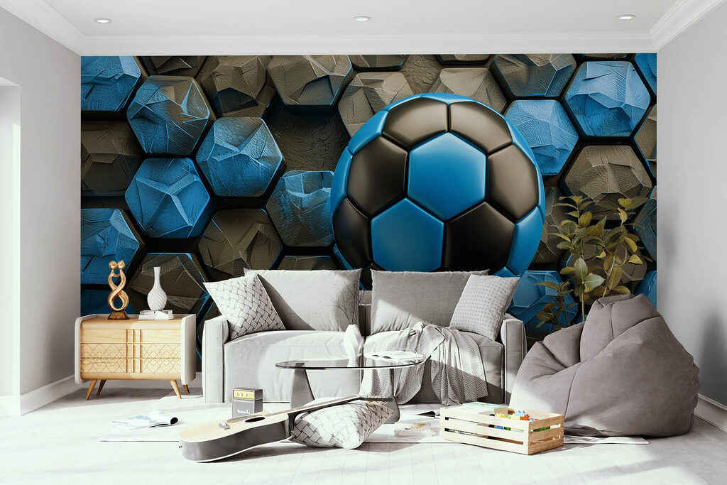 Blauwe voetbal tussen zeshoeken — interieur 1
