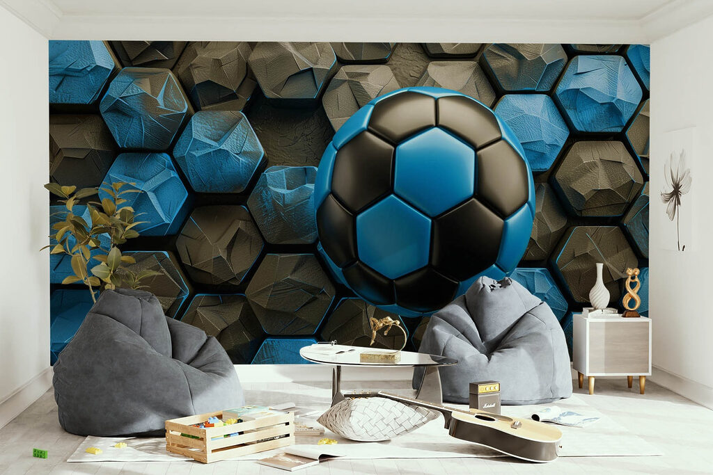 Blauwe voetbal tussen zeshoeken — interieur 2