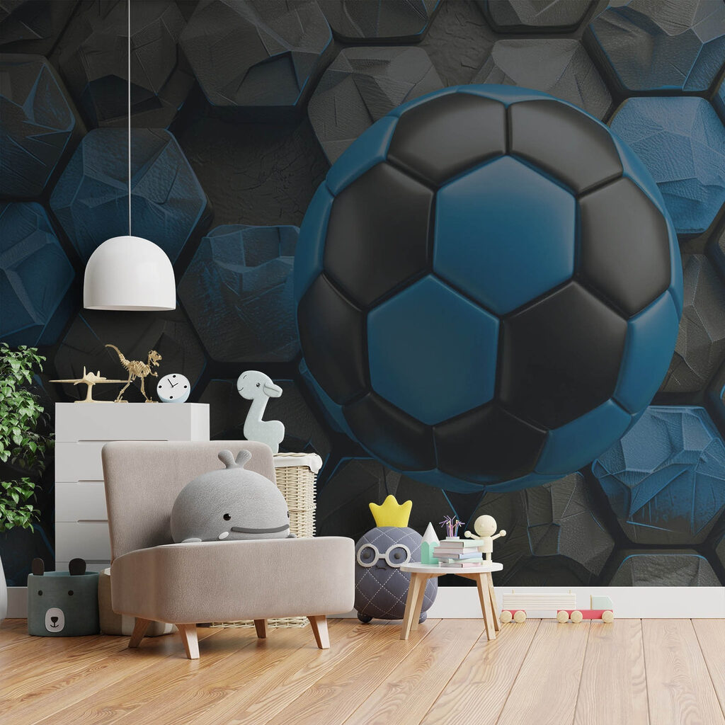 Blauwe voetbal tussen zeshoeken — interieur 3