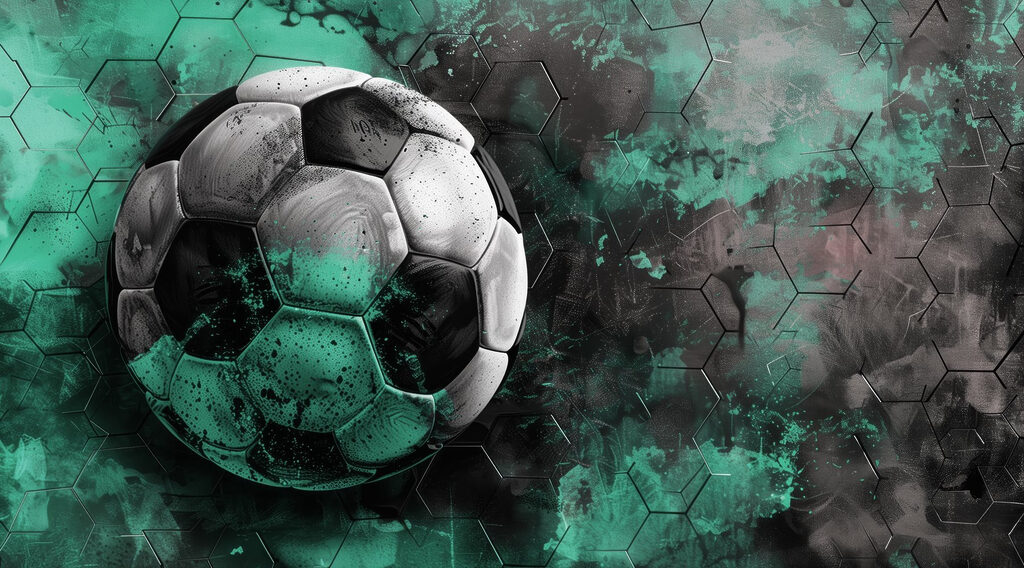 Voetbal op een groene en zwarte achtergrond — volledig ontwerp