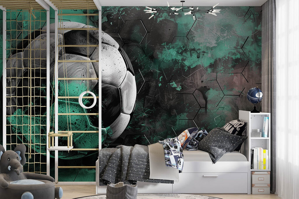 Voetbal op een groene en zwarte achtergrond — interieur 1