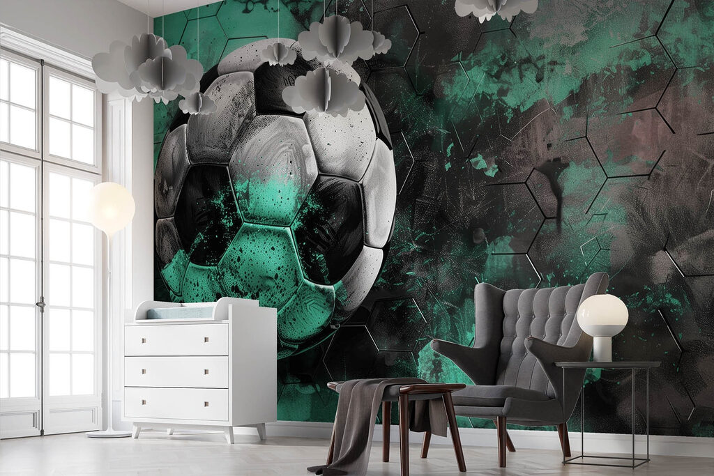 Voetbal op een groene en zwarte achtergrond — interieur 3