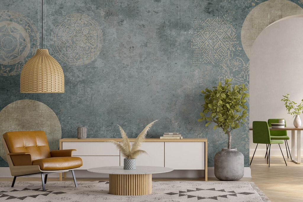 Grijze en witte achtergrond met een patroon in een interieur