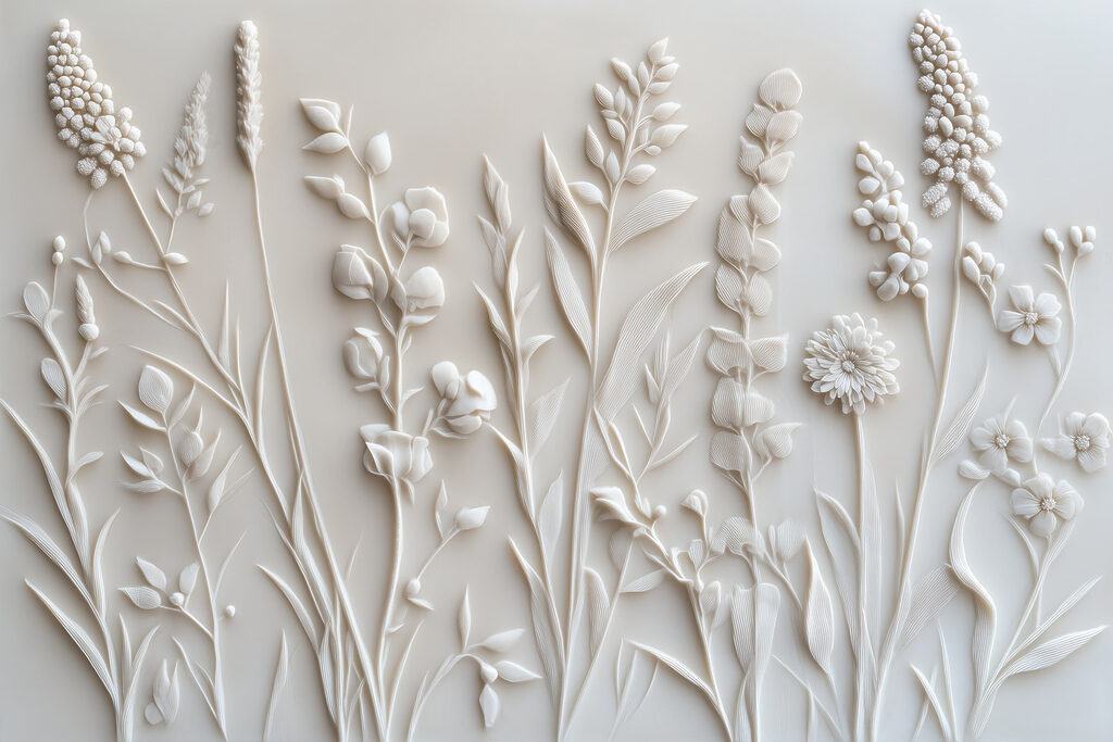 Witte veldbloemen op rij — volledig ontwerp