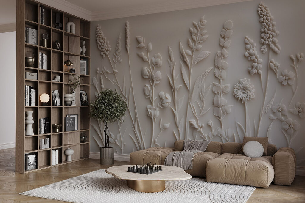Witte veldbloemen op rij — interieur 2