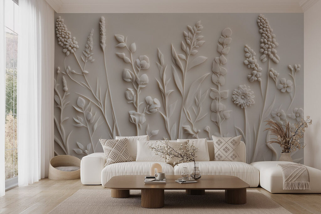 Witte veldbloemen op rij — interieur 3