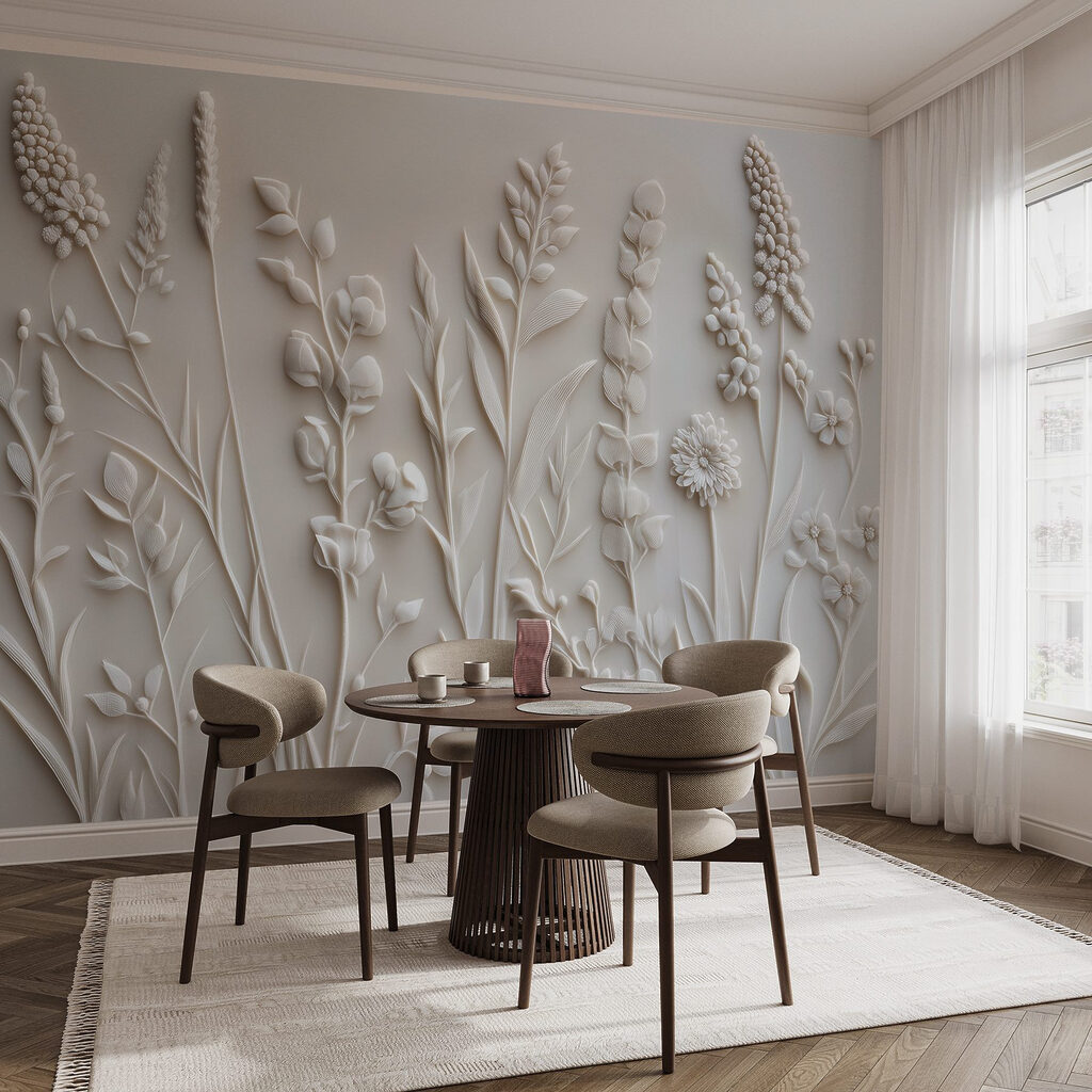 Witte veldbloemen op rij — interieur 4