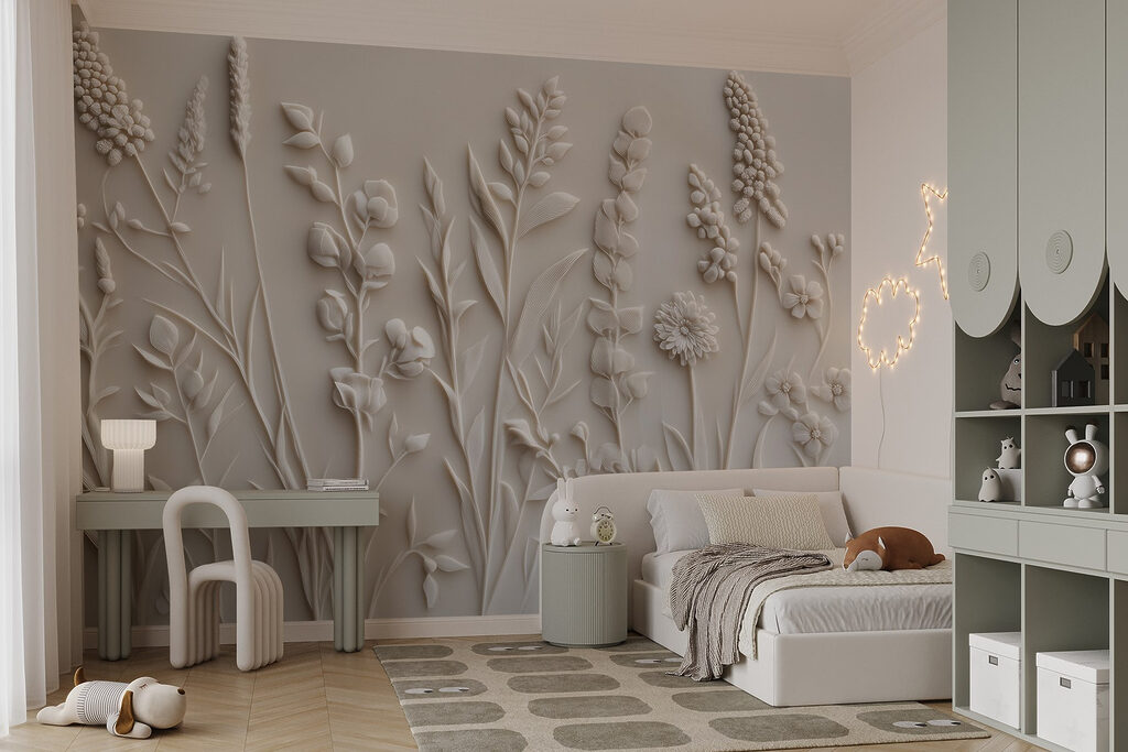 Witte veldbloemen op rij — interieur 5