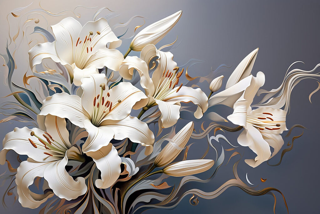 Witte lelies, gouden ranken — volledig ontwerp