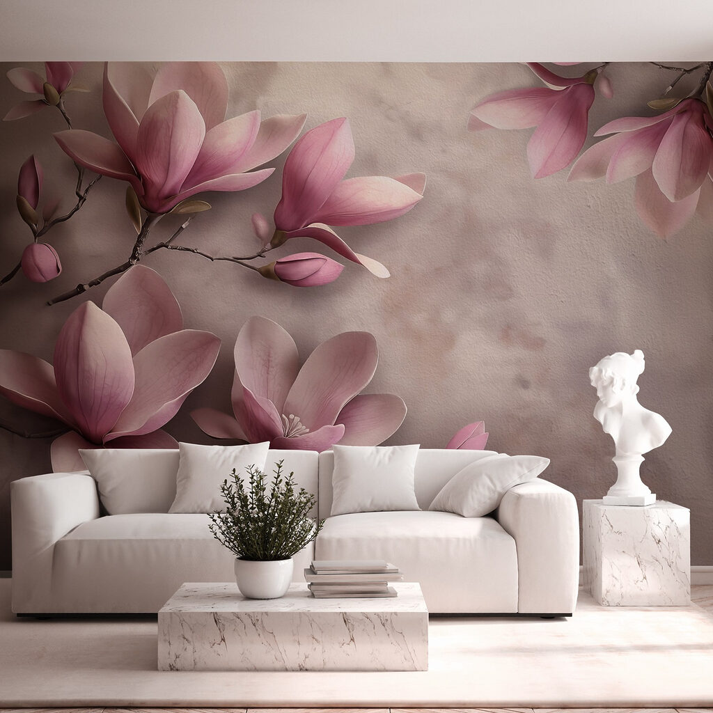 Roze magnolia tegen mauve — interieur 1