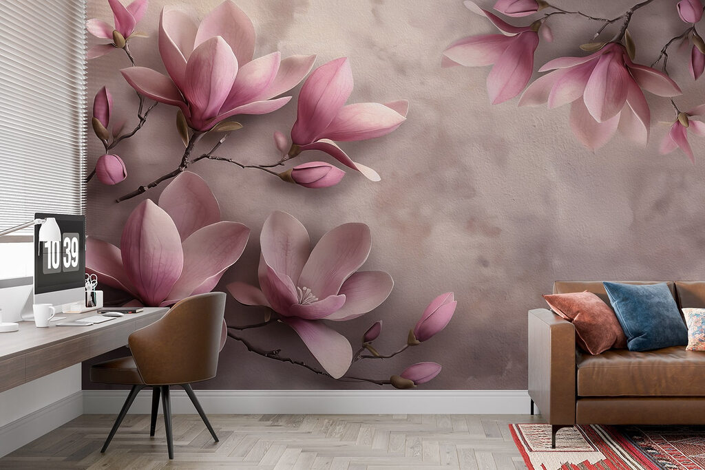 Roze magnolia tegen mauve — interieur 2