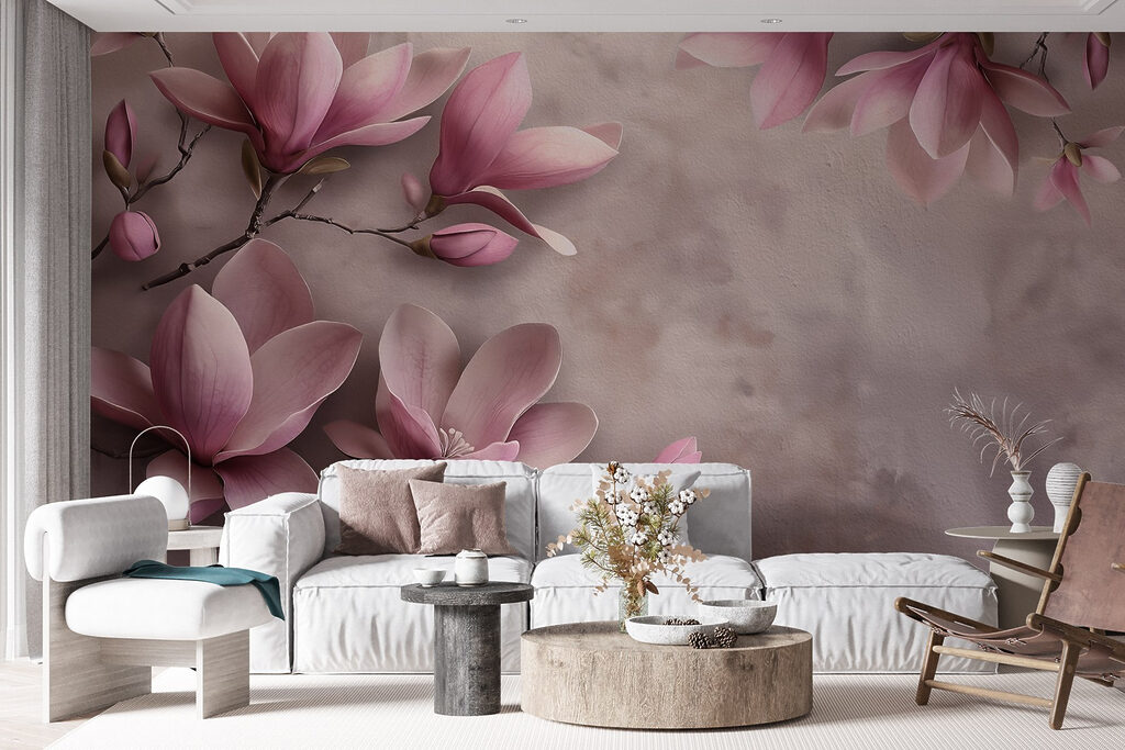 Roze magnolia tegen mauve — interieur 3