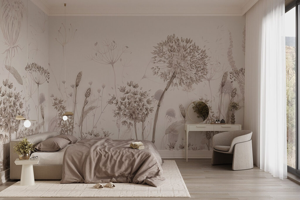 Tekenen van bloemen en planten in een interieur