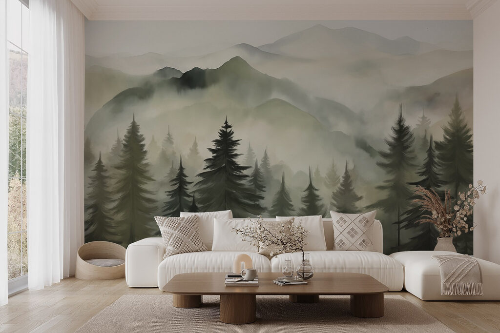 Dennen voor mistige bergtoppen — interieur 3