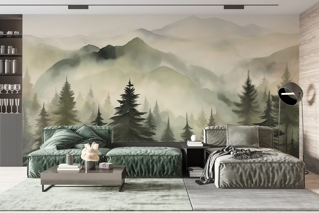 Dennen voor mistige bergtoppen — interieur 4