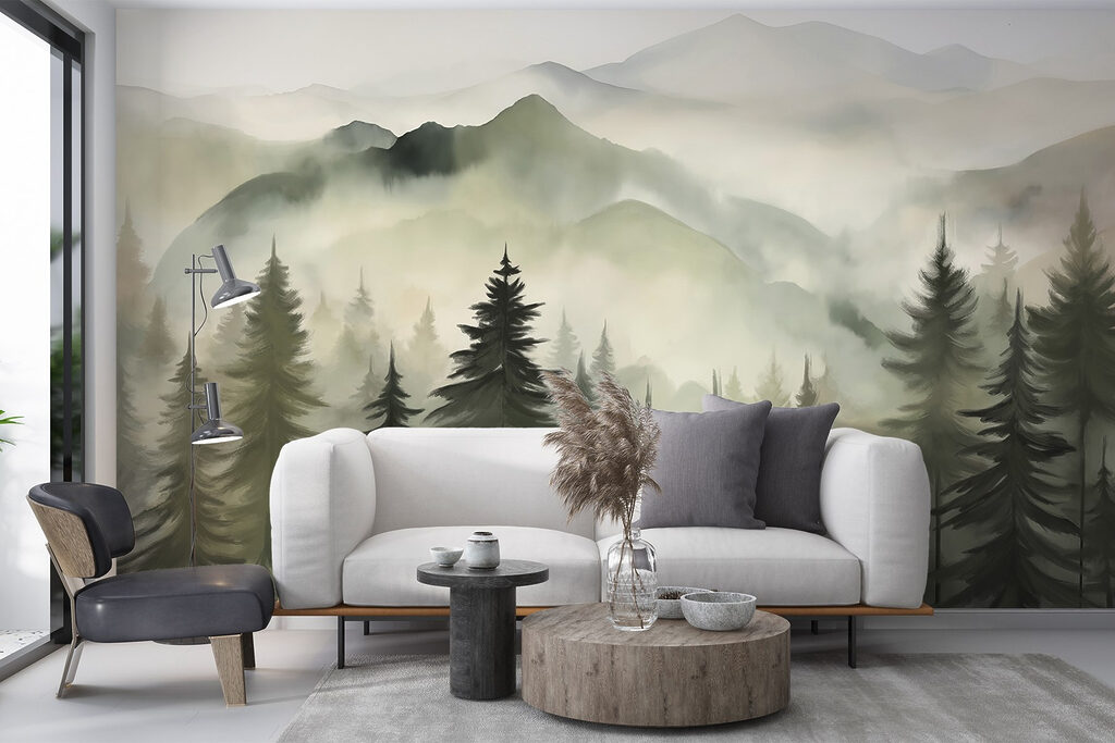 Dennen voor mistige bergtoppen — interieur 5