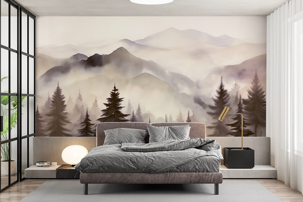 Landschap van bergen en bomen — interieur 1