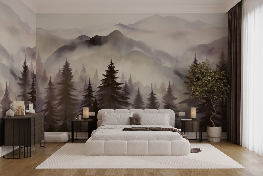 Landschap van bergen en bomen — interieur 2