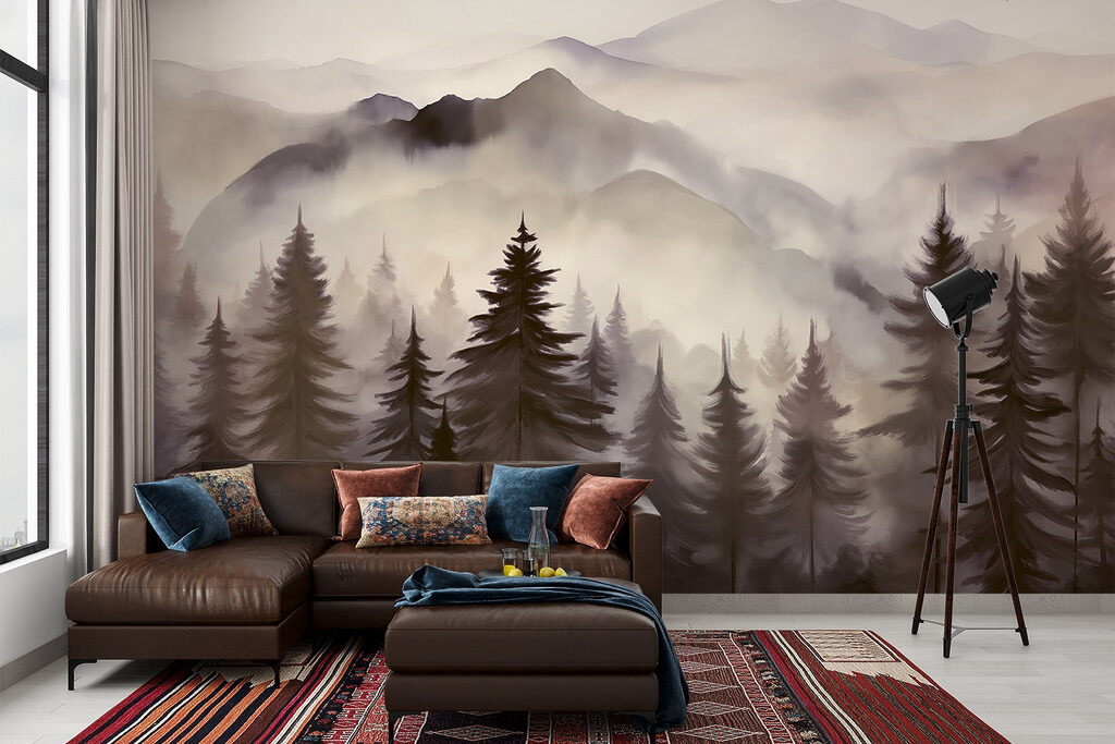 Landschap van bergen en bomen — interieur 6