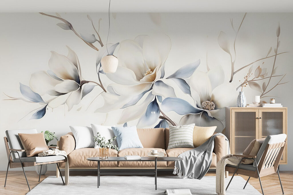 Schilderij van bloemen op een witte achtergrond — interieur 3