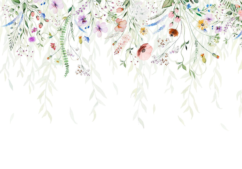 Kleurige bloemen bovenaan — volledig ontwerp