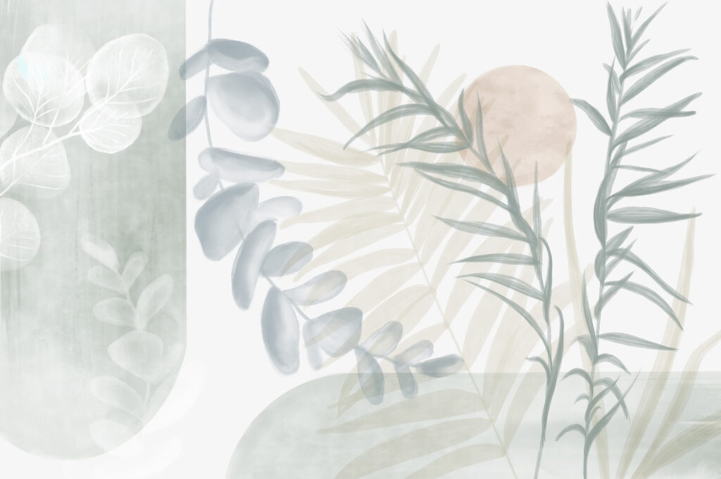 Serene botanische illustratie in zachte tinten — volledig ontwerp