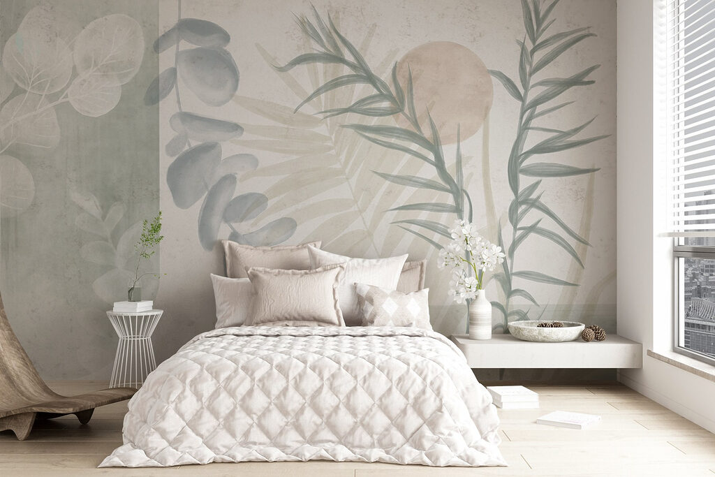 Serene botanische illustratie in zachte tinten — interieur 3