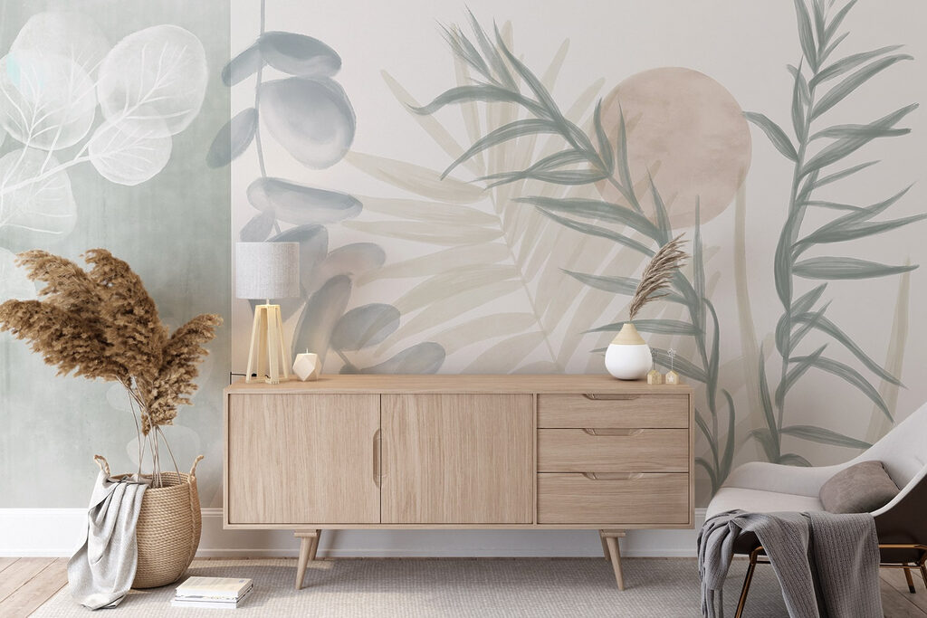 Serene botanische illustratie in zachte tinten — interieur 4