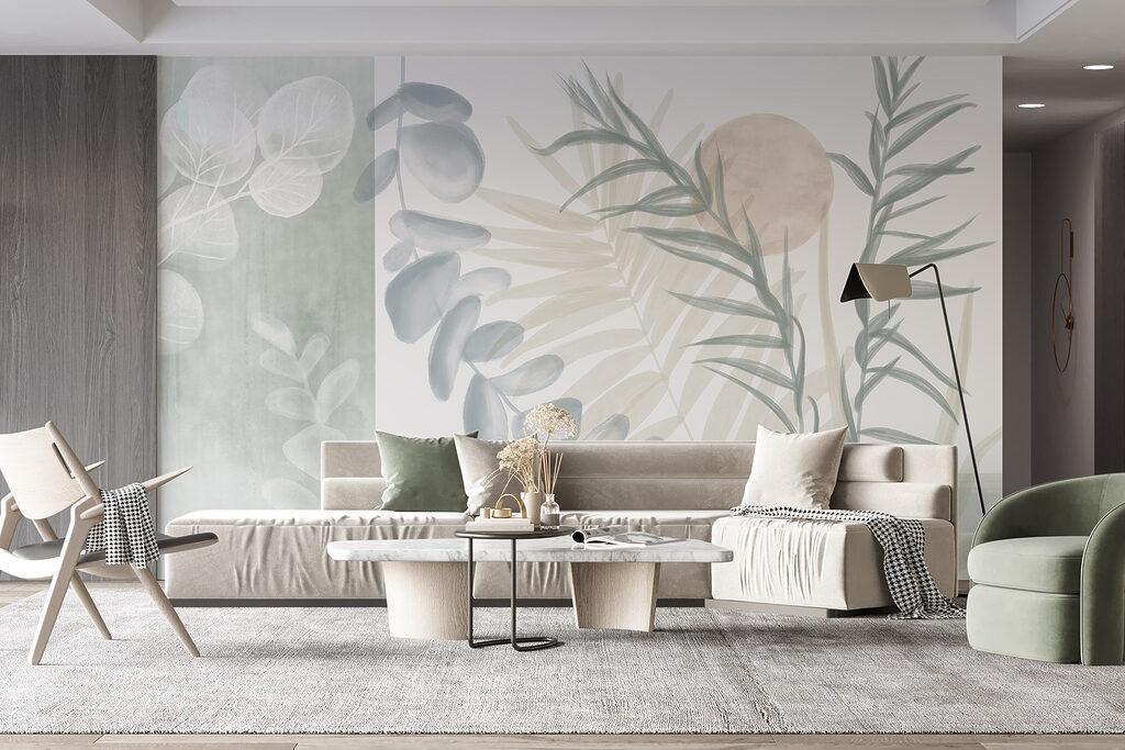 Serene botanische illustratie in zachte tinten — interieur 5