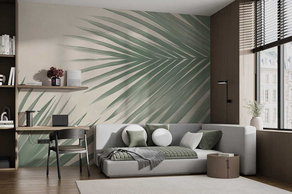 Twee palmbladeren op crème — interieur 2