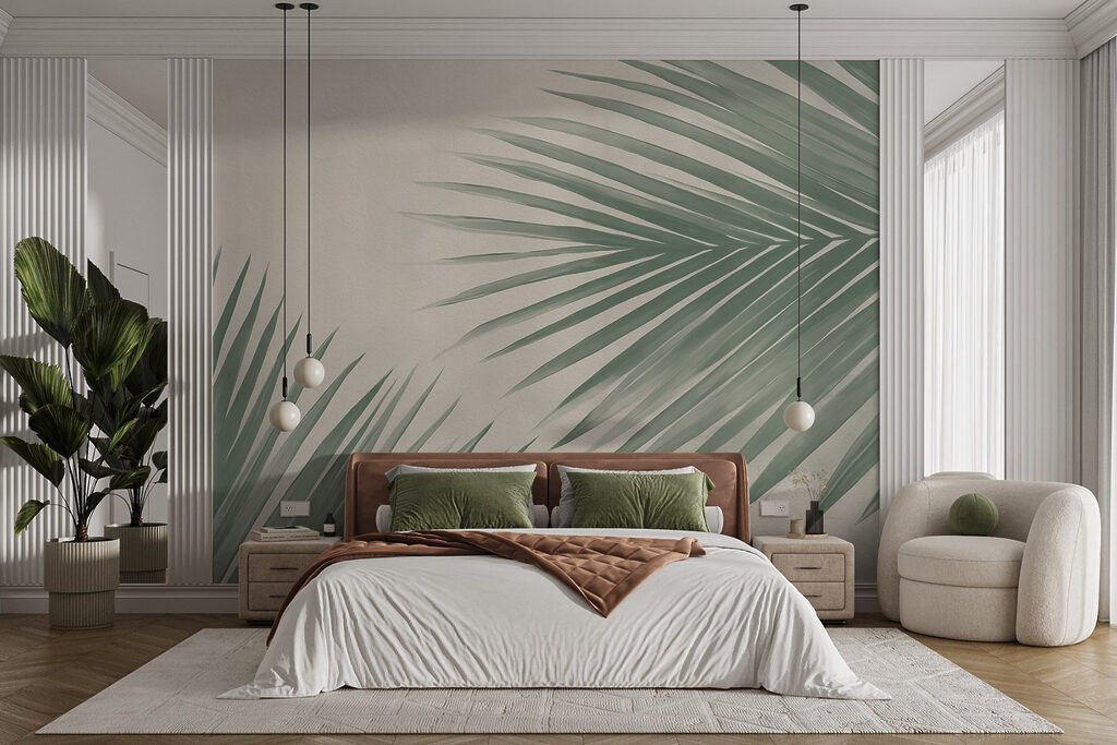 Twee palmbladeren op crème — interieur 3