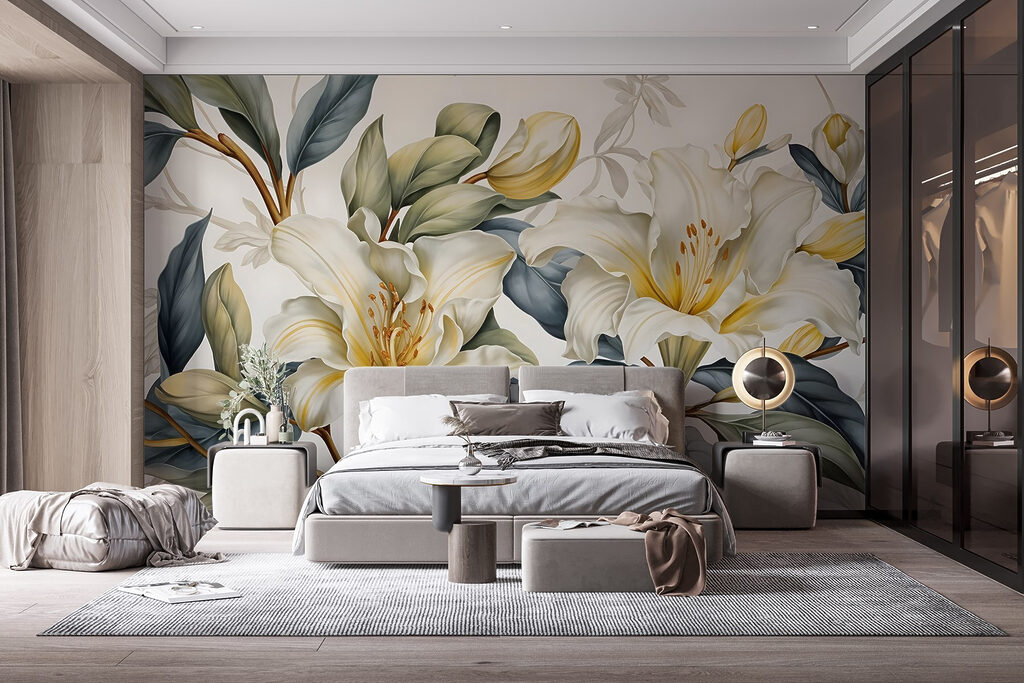 Gele accenten tussen lelies — interieur 1
