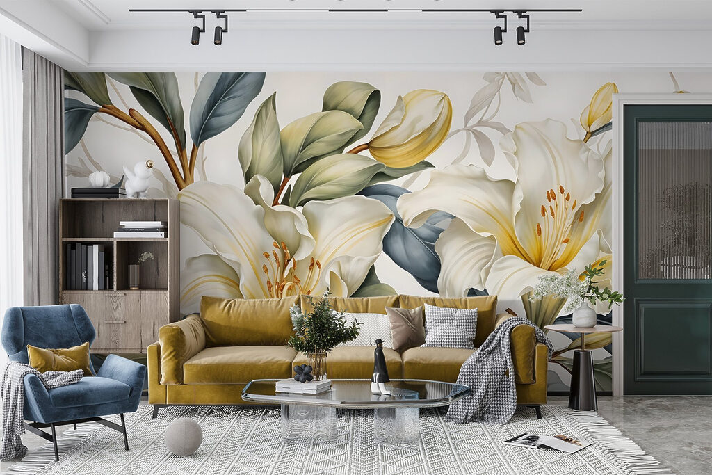 Gele accenten tussen lelies — interieur 3