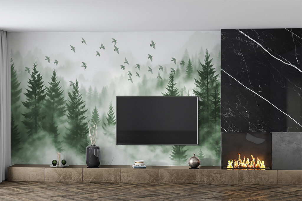 Vogelvlucht boven groen dennenbos — interieur 3