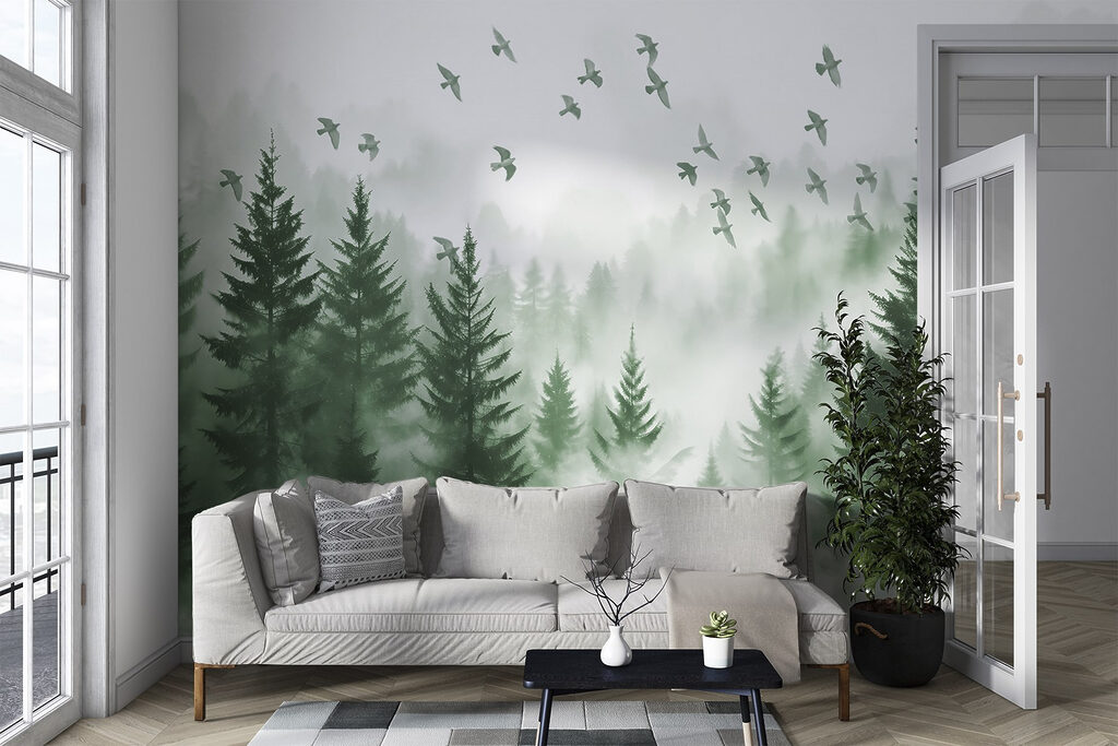 Vogelvlucht boven groen dennenbos — interieur 4