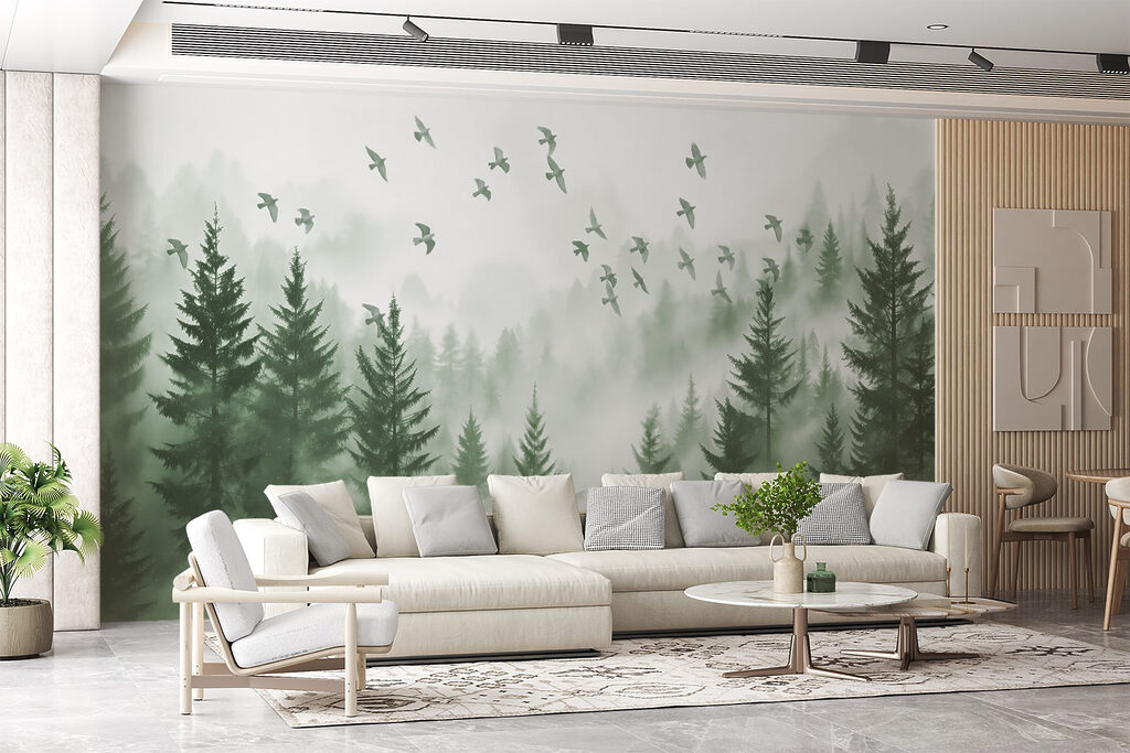 Vogelvlucht boven groen dennenbos — interieur 5